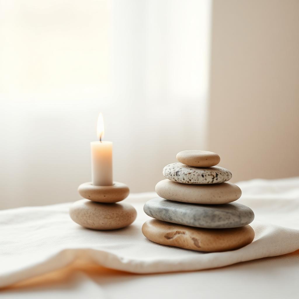 Candle and stacked stones: a quiet symbol of grounded daily practice